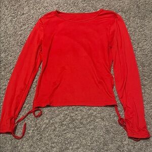 SHEIN Red Long-Sleeve Tie-Hem Top